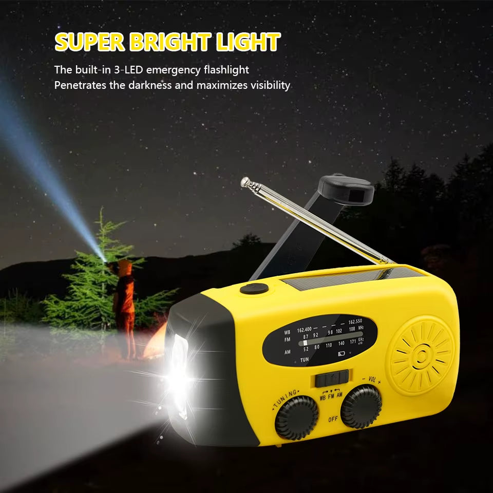 Emergency Portable Radio – Solar/Crank Powered 2000mAh Power Bank