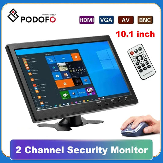 10.1" LCD HD Monitor Mini TV & Computer Display Color Screen 2 Channel Video Input Security Monitor with Speaker VGA