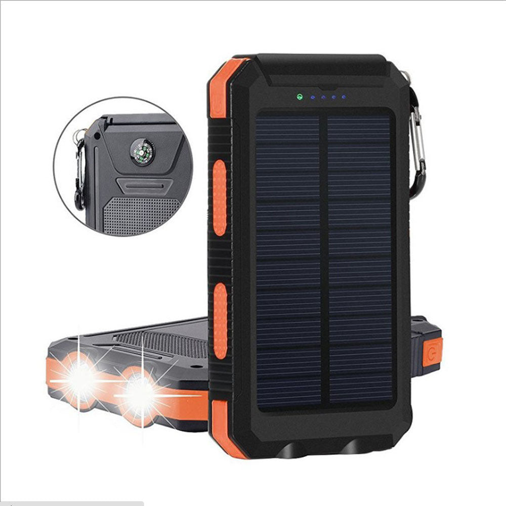 Solar Power Bank 20000mAh – Outdoor Charger with Compass & Dual Flashlights