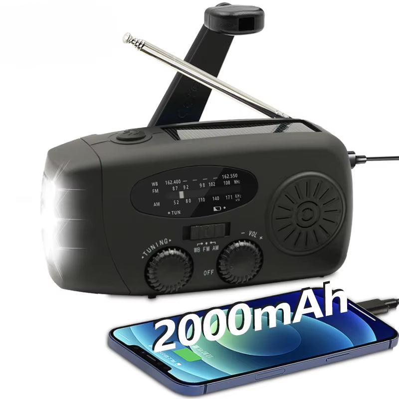 Emergency Portable Radio – Solar/Crank Powered 2000mAh Power Bank