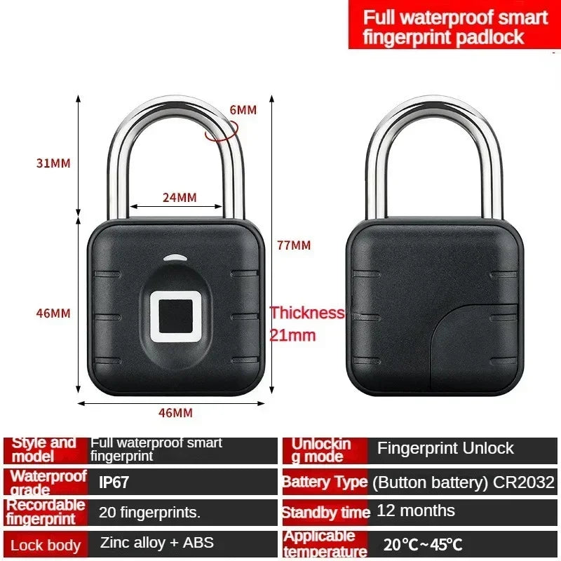 Smart Fingerprint Padlock – Weatherproof Electronic Security Lock