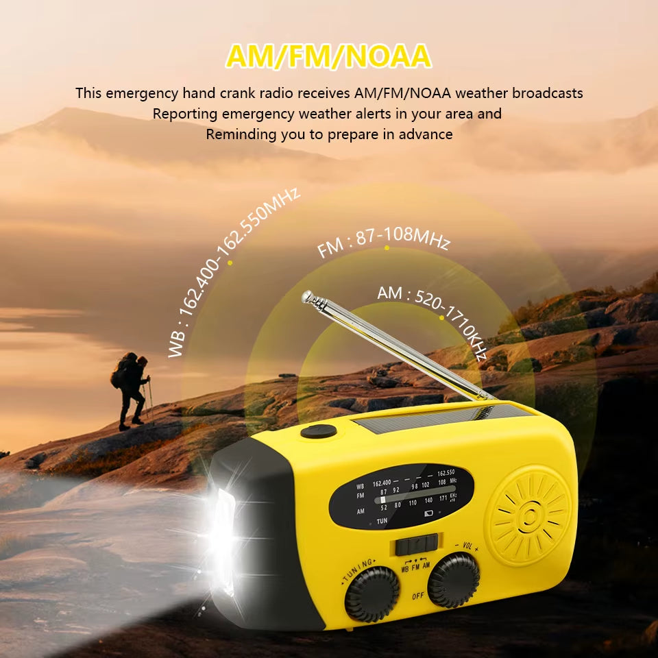 Emergency Portable Radio – Solar/Crank Powered 2000mAh Power Bank