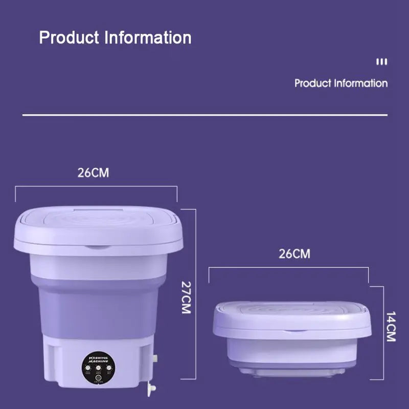 Foldable Mini Washer – Portable 8L Washing Machine with Spin Dry