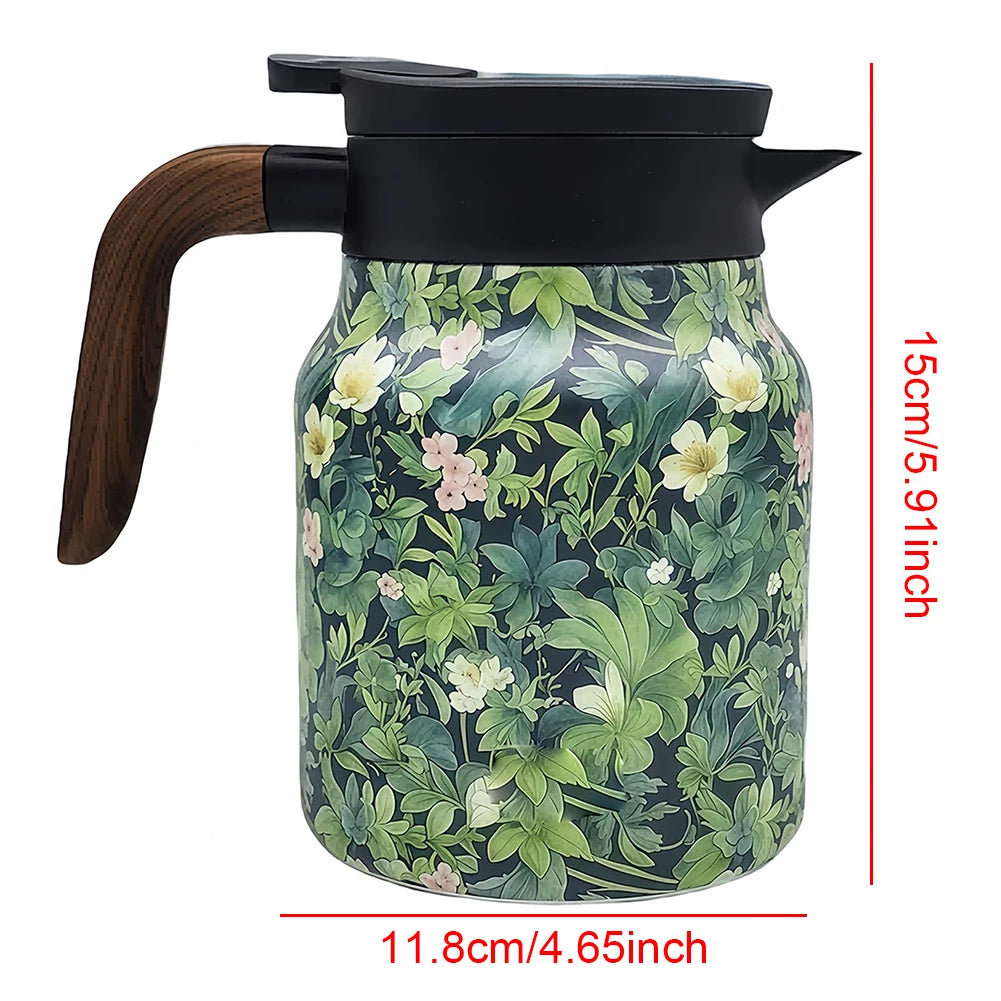 Vintage Floral Tea Thermos – 1000ml Stainless Steel Kettle with Built-In Infuser