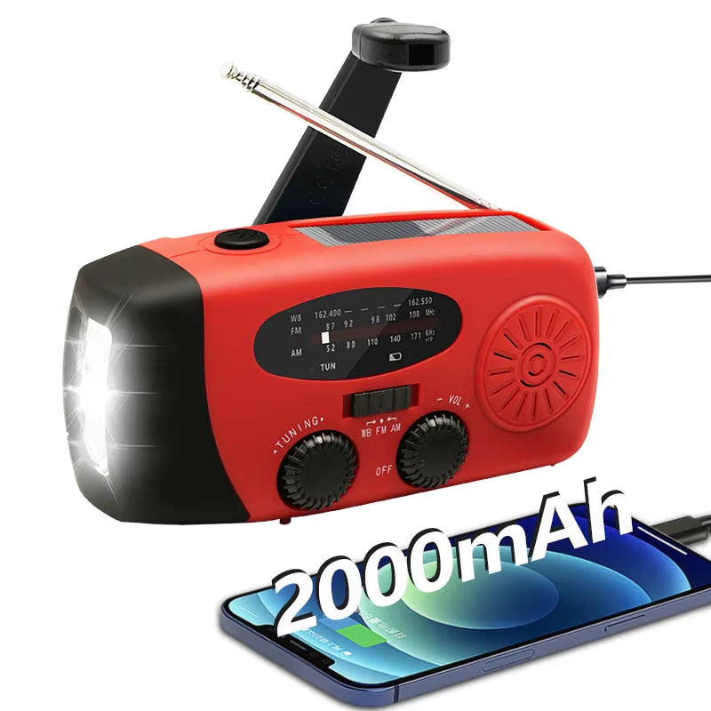 Emergency Portable Radio – Solar/Crank Powered 2000mAh Power Bank