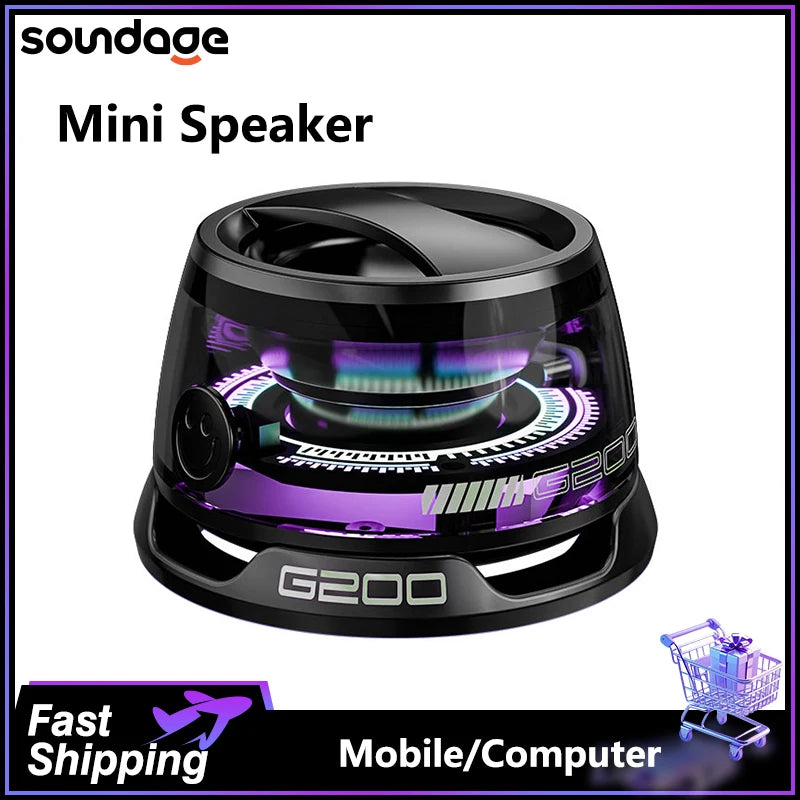 G200 Mini Bluetooth Speaker – Magnetic RGB Speaker with Phone Holder (6H Playtime, IPX5 Waterproof)