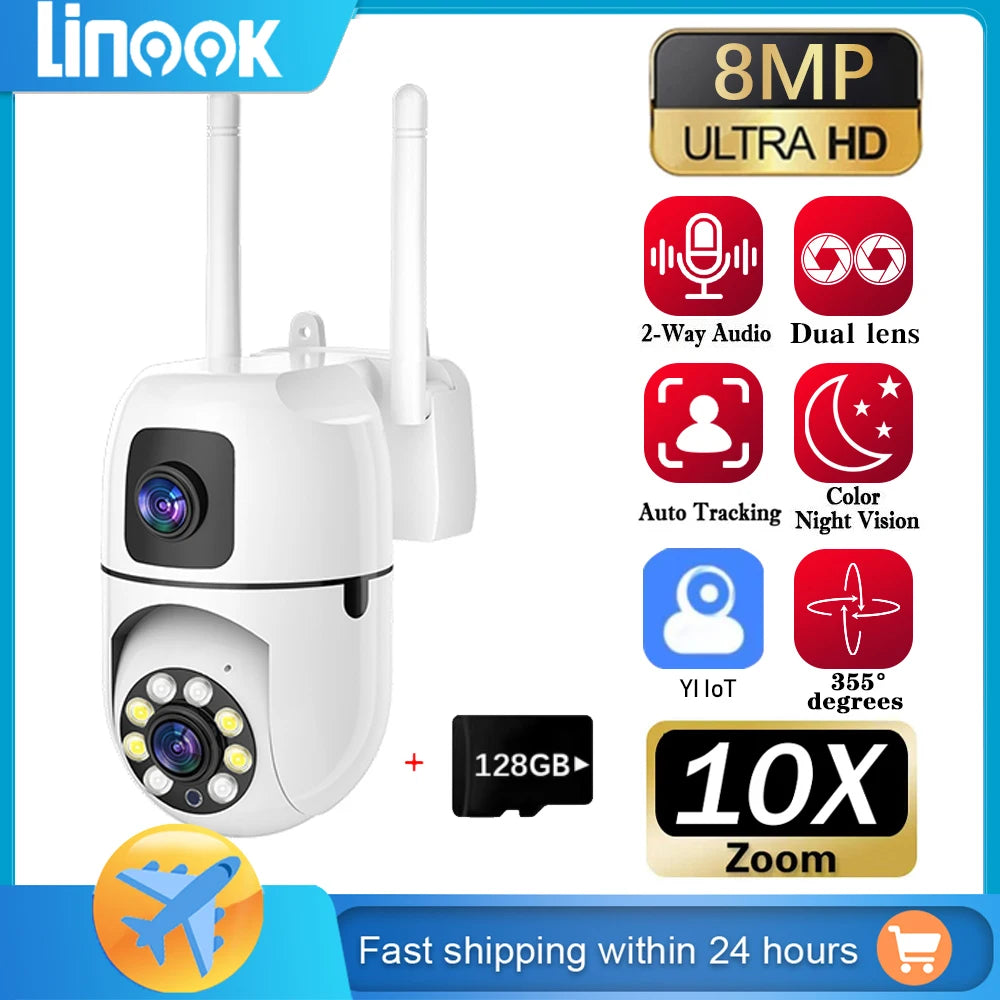 8MP Dual-Lens WiFi Rotating Security Camera - Auto Tracking