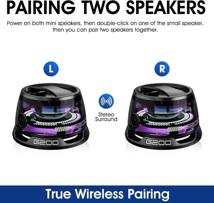 G200 Mini Bluetooth Speaker – Magnetic RGB Speaker with Phone Holder (6H Playtime, IPX5 Waterproof)