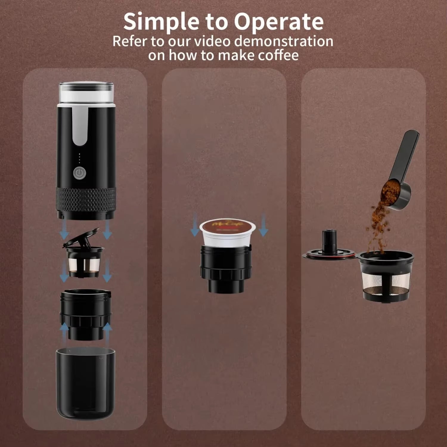 Portable Mini Coffee Maker – Compact Espresso Machine for Ground Coffee & Capsules