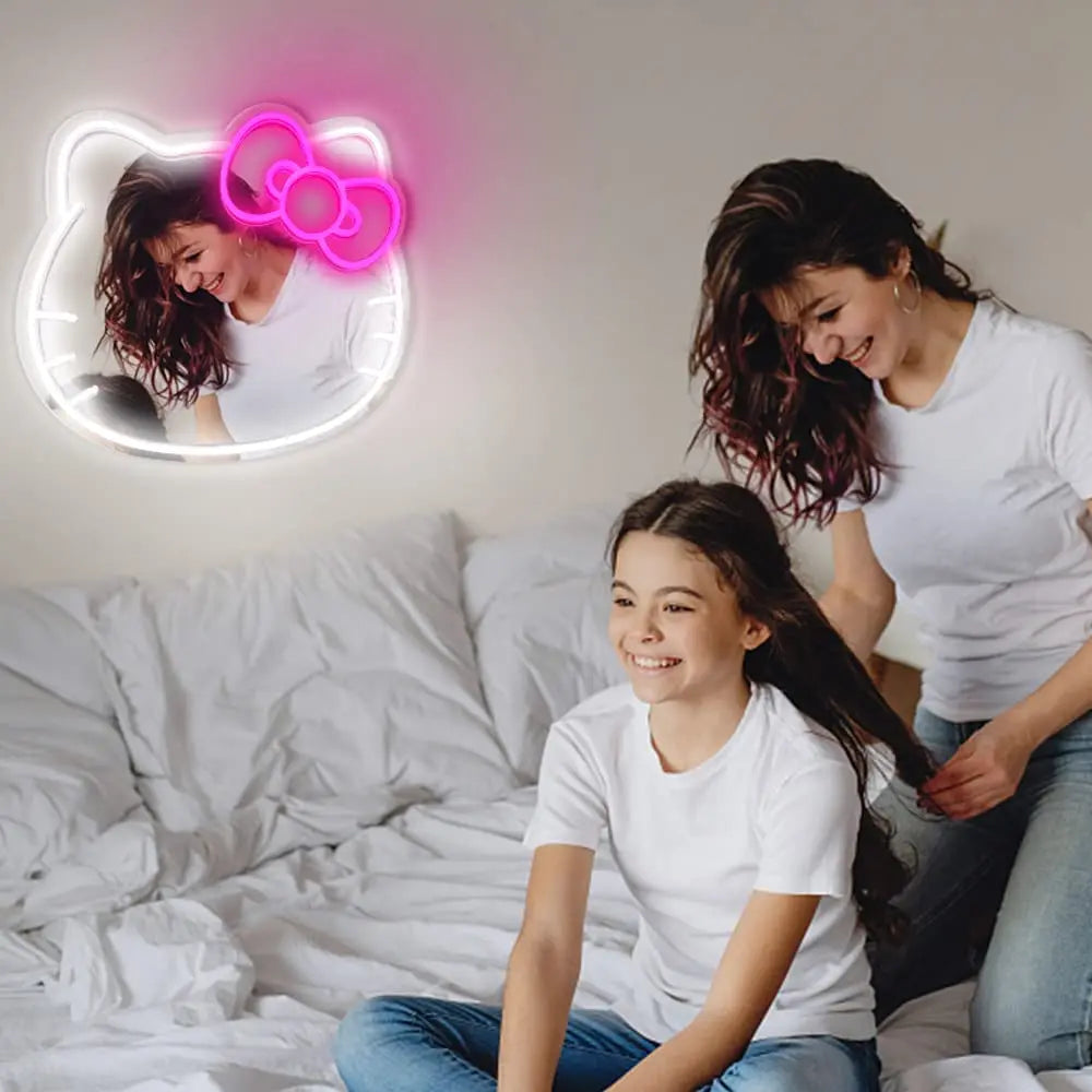 Hello Kitty Mirror Neon Sign – Cute Glowing Wall Decor for Bedroom & Game Rooms