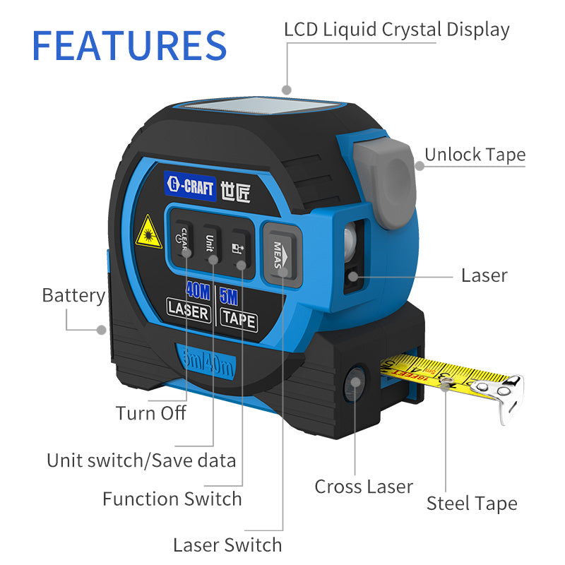 3-in-1 Laser Tape Measure – 60M Rangefinder with Cross Line & Tape
