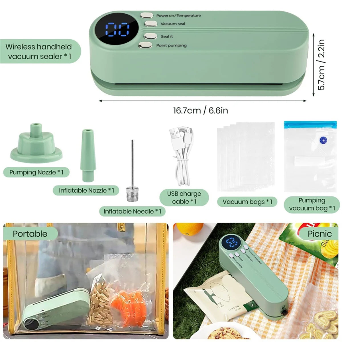 CHFL Mini 3-in-1 Vacuum Sealer – Cordless Food Preserver for Dry/Moist Foods