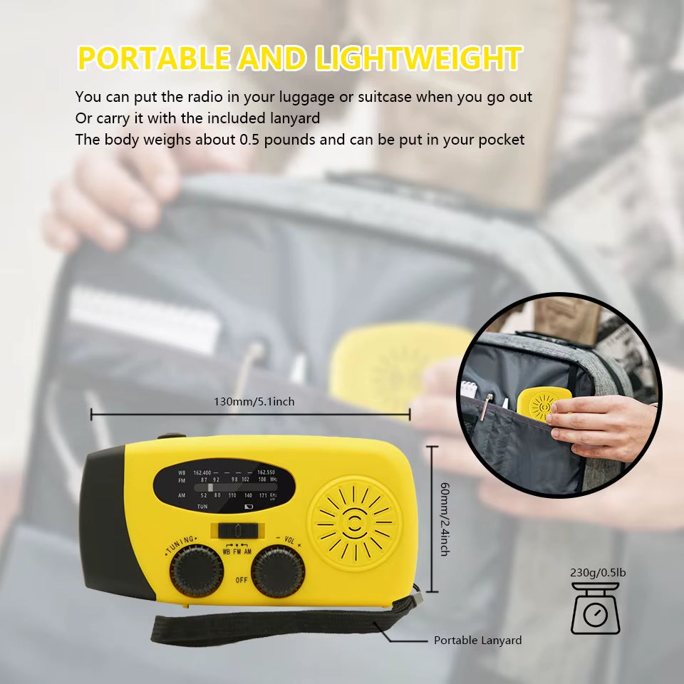 Emergency Portable Radio – Solar/Crank Powered 2000mAh Power Bank