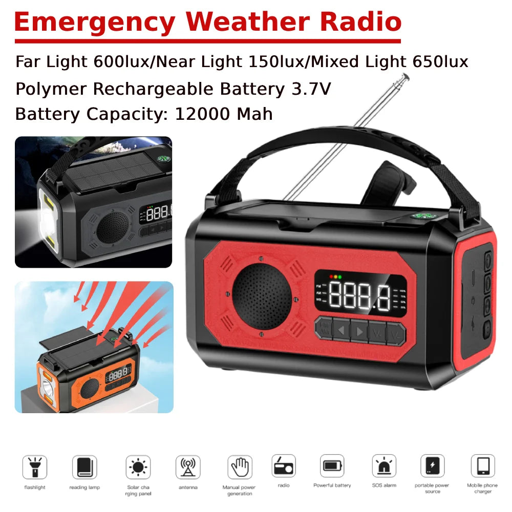 5-in-1 Solar Emergency Radio – NOAA Weather Alert & Power Bank