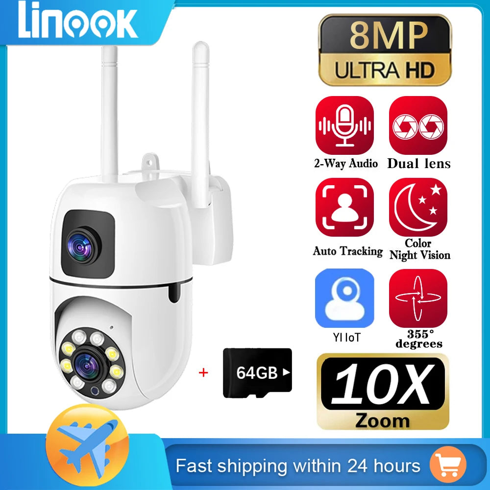 8MP Dual-Lens WiFi Rotating Security Camera - Auto Tracking