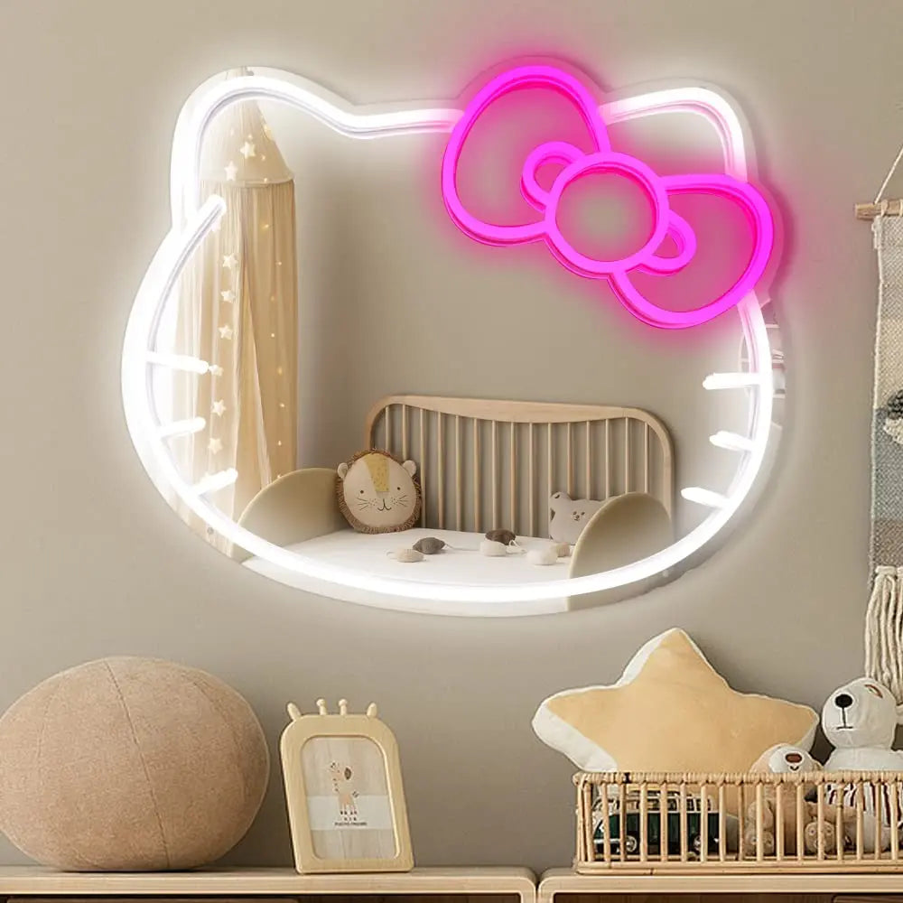 Hello Kitty Mirror Neon Sign – Cute Glowing Wall Decor for Bedroom & Game Rooms