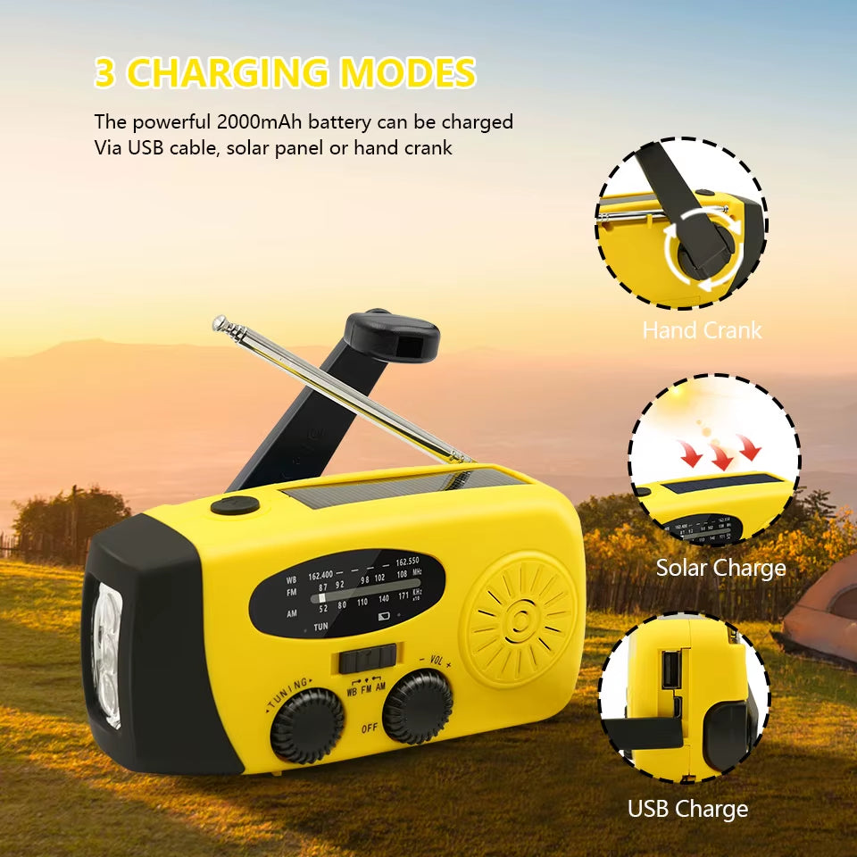 Emergency Portable Radio – Solar/Crank Powered 2000mAh Power Bank