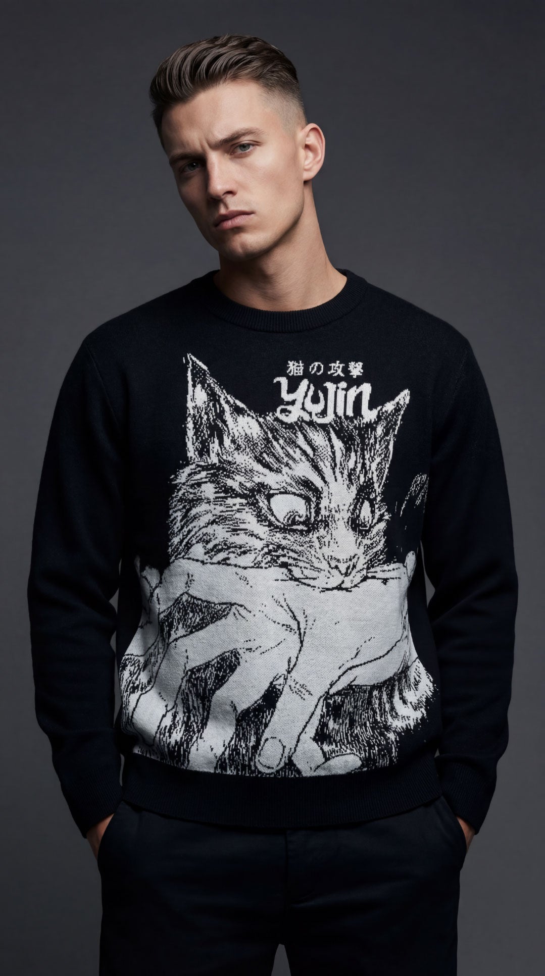 Sudden Bite Cat Knitted Sweatshirt