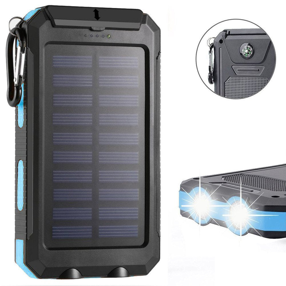 Solar Power Bank 20000mAh – Outdoor Charger with Compass & Dual Flashlights