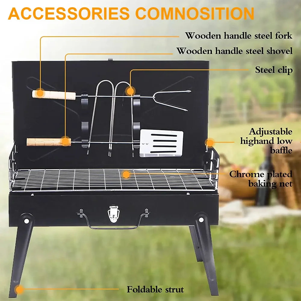 Portable Folding Charcoal Grill – Mini BBQ for Camping & Outdoor Cooking
