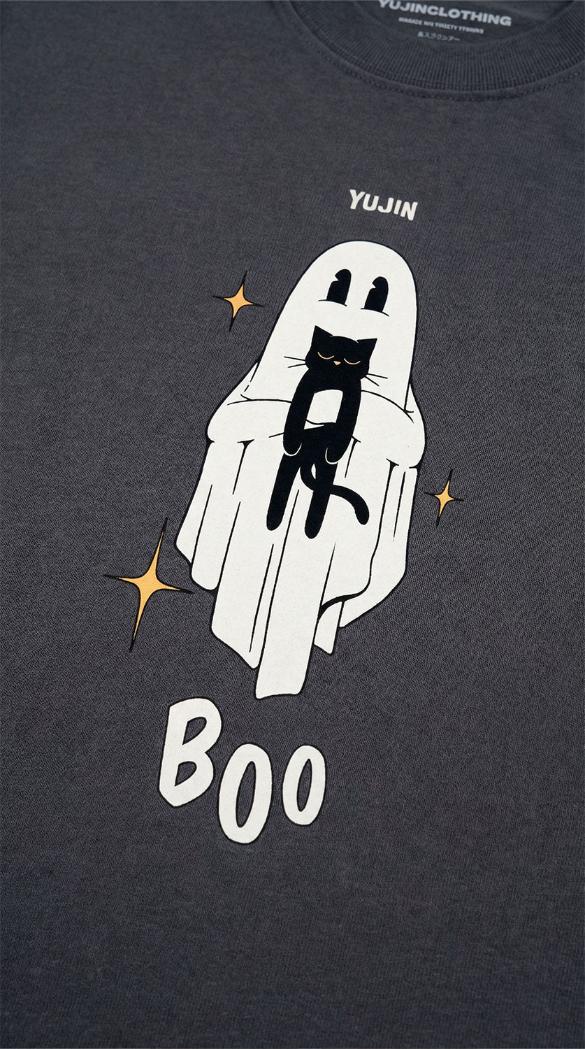 Boo! Cat Oversized Faded T-Shirt
