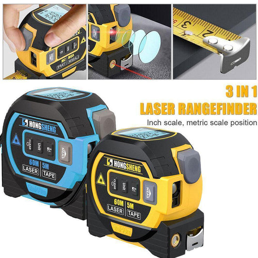 3-in-1 Laser Tape Measure – 60M Rangefinder with Cross Line & Tape