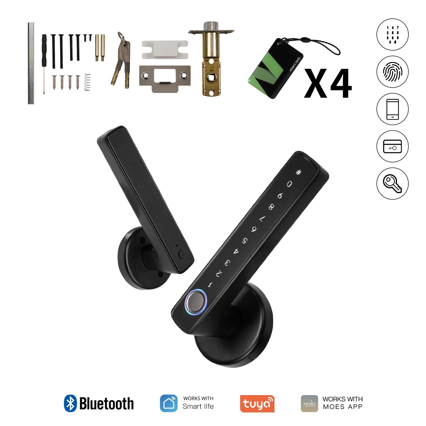 MOES Tuya Smart Fingerprint Door Lock – Bluetooth/APP/Password/Key Entry (For Homes/Offices/Rentals)