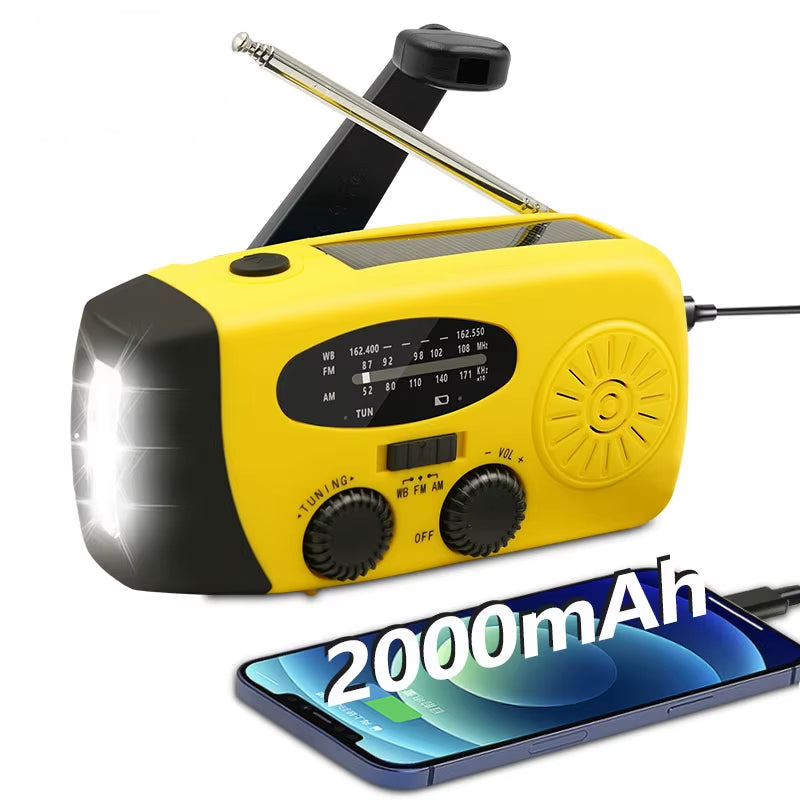 Emergency Portable Radio – Solar/Crank Powered 2000mAh Power Bank