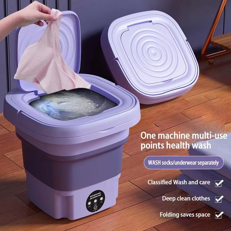Foldable Mini Washer – Portable 8L Washing Machine with Spin Dry