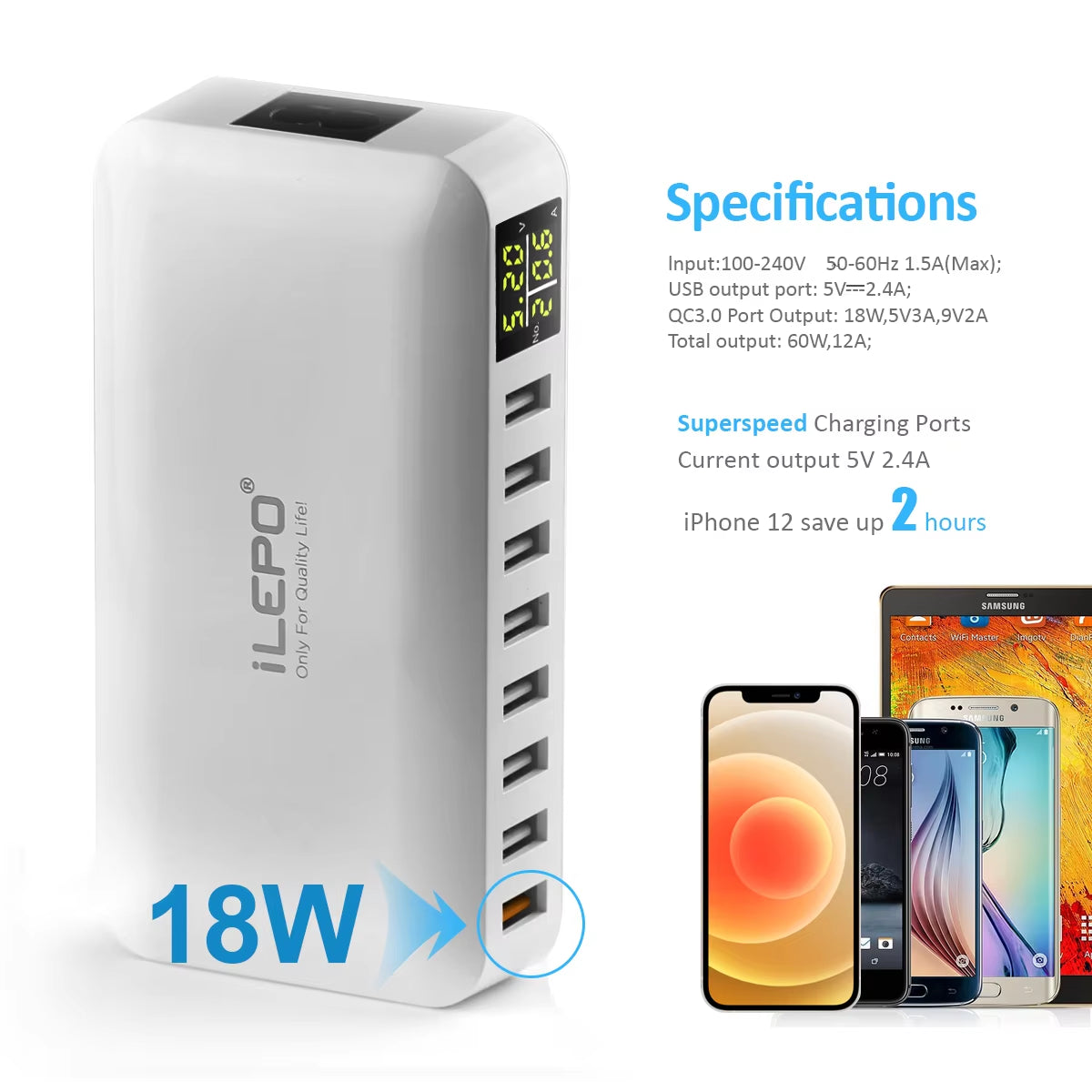 8-Port USB Charging Station