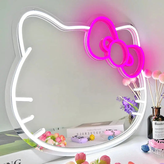 Hello Kitty Mirror Neon Sign – Cute Glowing Wall Decor for Bedroom & Game Rooms