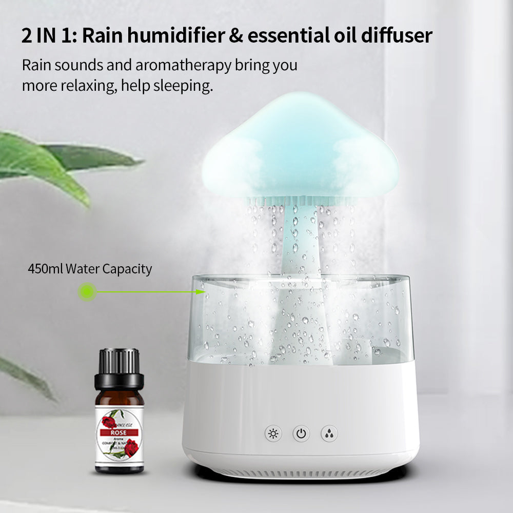 Mushroom Rain Cloud Humidifier – 400ml Ultrasonic Humidifier with 7-Color LED Mood Light