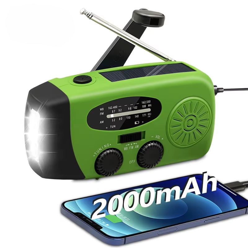 Emergency Portable Radio – Solar/Crank Powered 2000mAh Power Bank