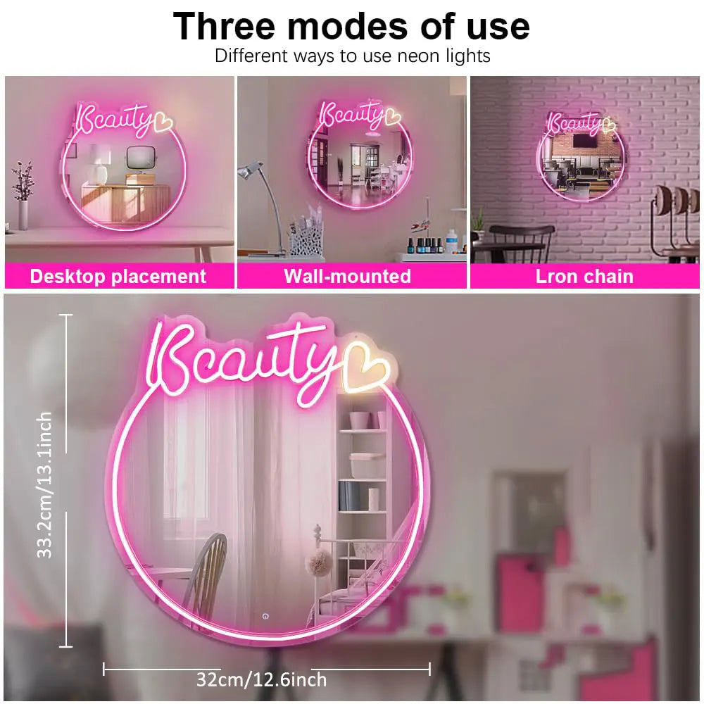"Hello Gorgeous" Neon Mirror Light – Glam Vanity Decor